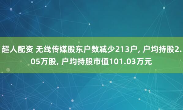 超人配资 无线传媒股东户数减少213户, 户均持股2.05万股, 户均持股市值101.03万元